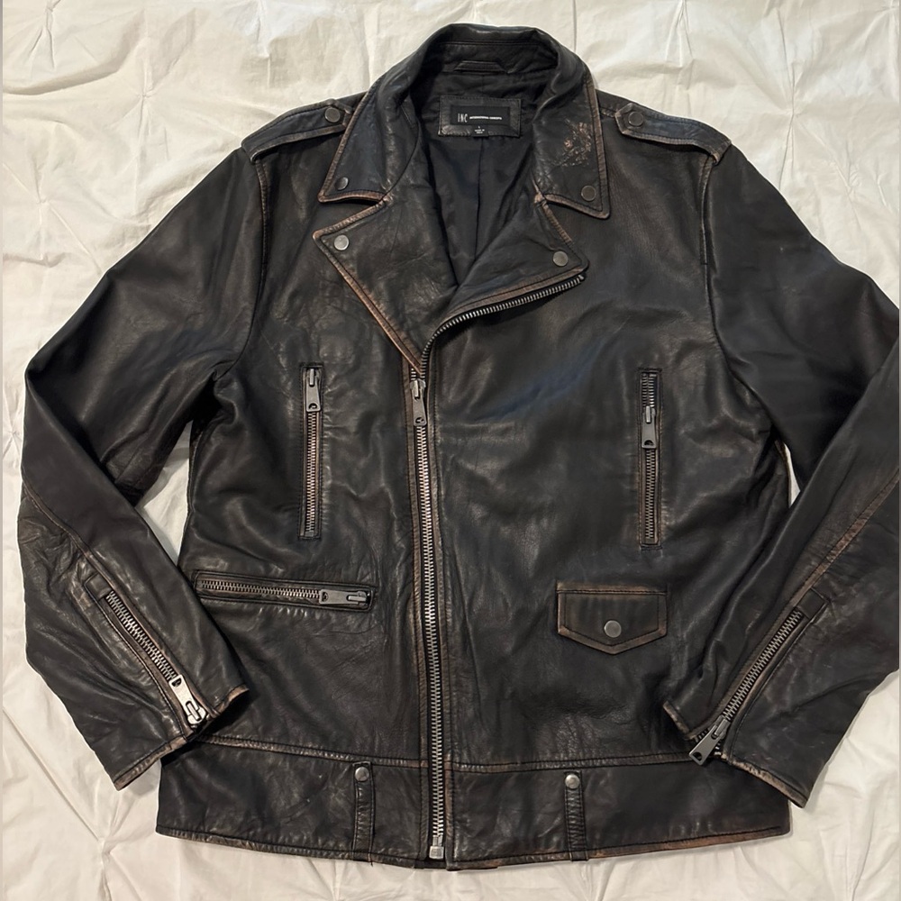 INC international Leather biker jacket size L men